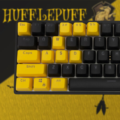 60% herní mechanická klávesnice v barvě Hufflepuff deatil