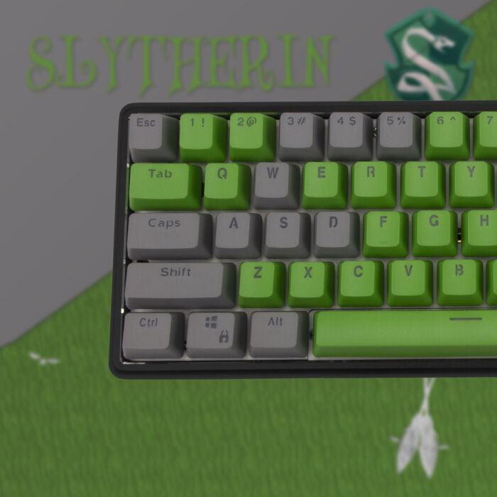 60% herní mechanická klávesnice v barvě Slytherin - hliník detail